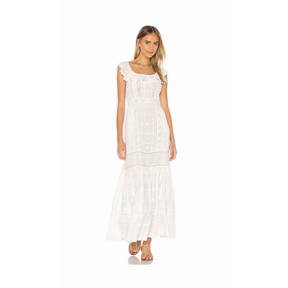 Love Shack Fancy Niko Dress White Eyelet Embroidered Ruffle Maxi Dress Size 6